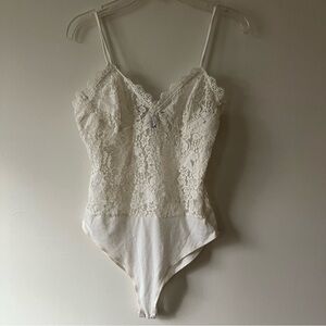 Forever 21 Sheer Lace Babydoll Bodysuit Small White Sweetheart